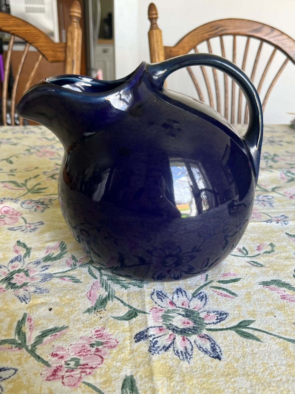 50s/60s Vintage Hall China Co. Deep Navy Ball Ceramic Pitcher - Home Art